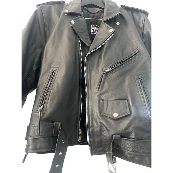 Vintage "Genuine Leather" Classic Biker Leather Jacket (no size tag) - Picture 1 of 11